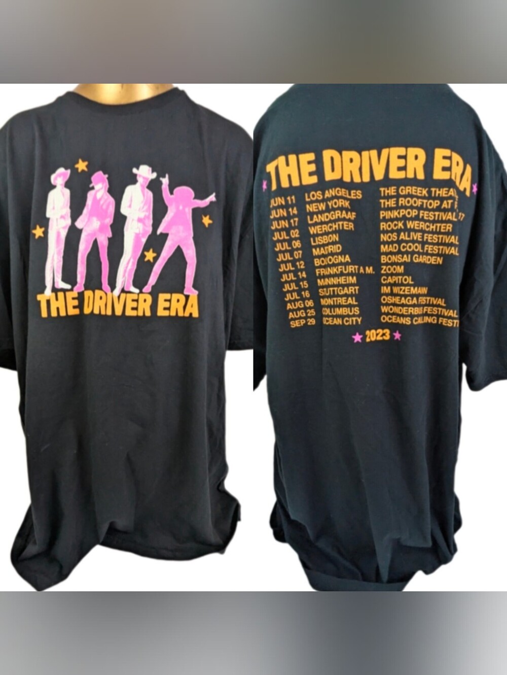 The Driver Era 2023 Concert Tee - Black with Pink & Gold Graphics XL